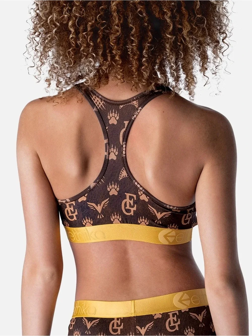 Ethika Haute Print Racerback Sports Bra XL Brown Gold
